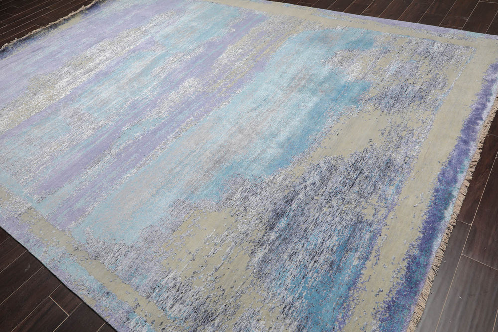 9x12 Blue, Gray, Purple Color Hand Knotted Sherpa 100% Wool Modern & Contemporary Oriental Rug