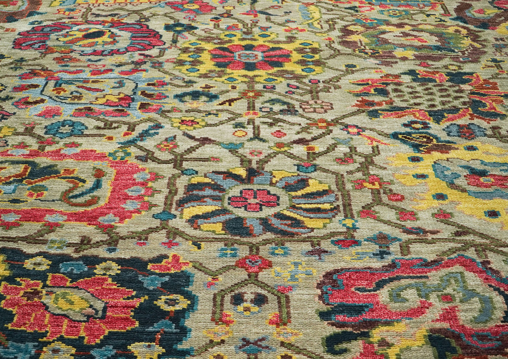 9x12 Mint, Gold, Lime Color Hand Knotted Oushak Wool Oriental Rug