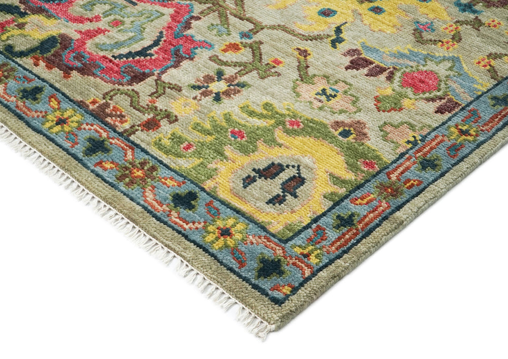 9x12 Mint, Gold, Lime Color Hand Knotted Oushak Wool Oriental Rug