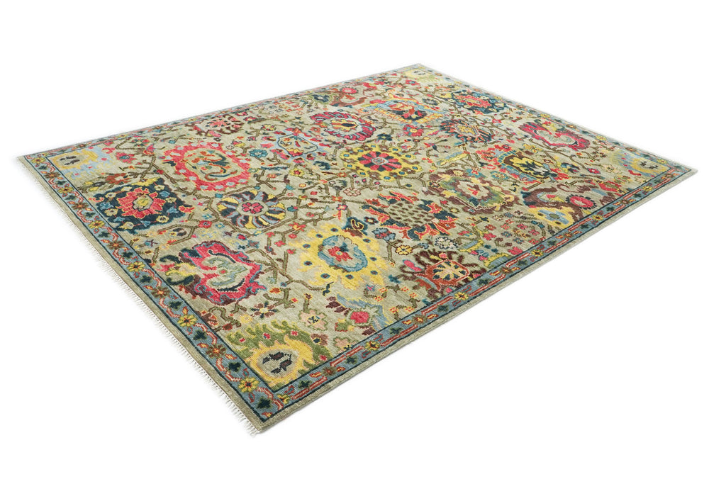 9x12 Mint, Gold, Lime Color Hand Knotted Oushak Wool Oriental Rug