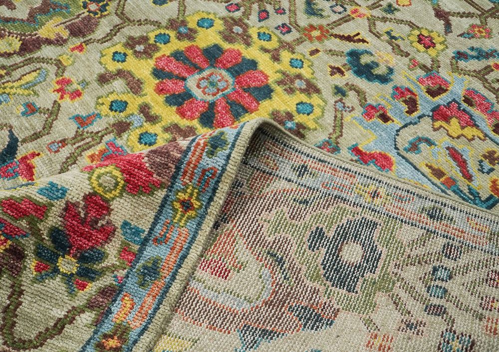 9x12 Mint, Gold, Lime Color Hand Knotted Oushak Wool Oriental Rug