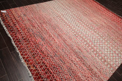 8x10 Beige, Red, Rust Color Hand Knotted 100% Wool Modern Oriental Rug