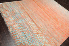 8x10 Orange, Blue, Beige Color Hand Knotted 100% Wool Modern Oriental Rug
