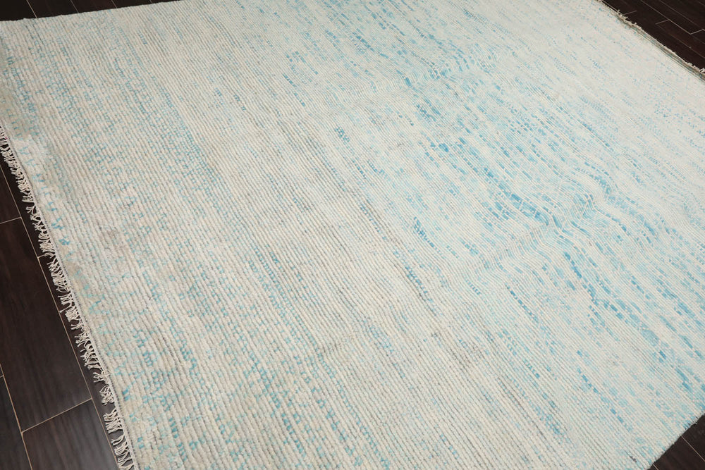 8x10 Ivory, Aqua, Blue Color Hand Knotted 100% Wool Modern Oriental Rug