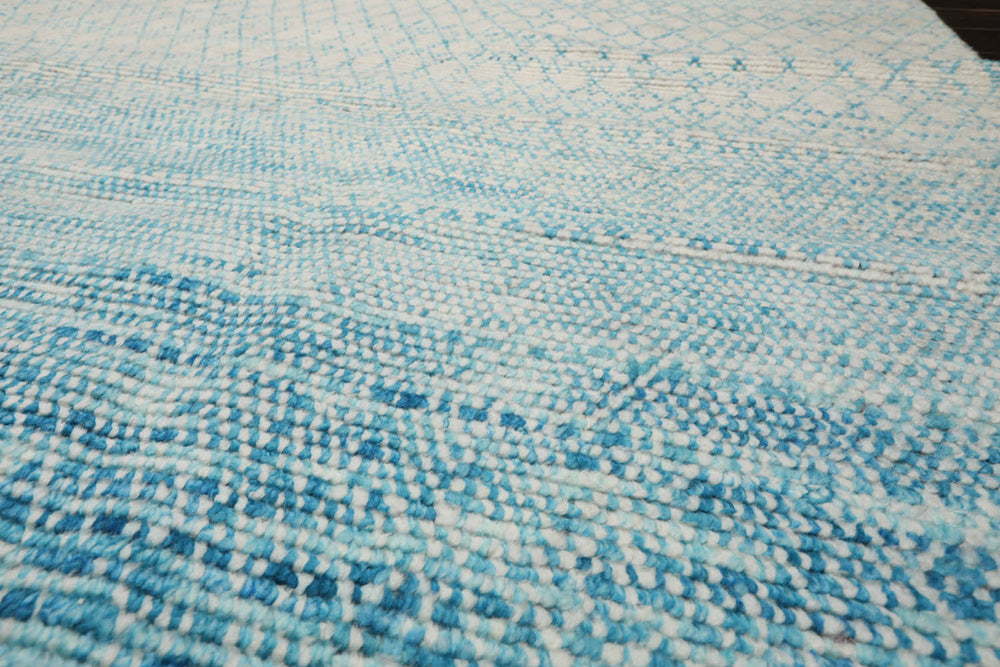 8x10 Ivory, Aqua, Color Hand Knotted 100% Wool Modern Oriental Rug