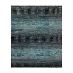8x10 Blue, Charcoal, Aqua Color Hand Knotted 100% Wool Modern Oriental Rug