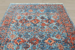 Multi Size Blue Burnt Orange Peach Color Hand Knotted Indo Oushak Wool Traditional Oriental Rug