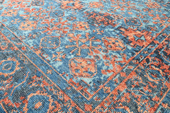 Multi Size Blue Burnt Orange Peach Color Hand Knotted Indo Oushak Wool Traditional Oriental Rug