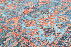 Multi Size Blue Burnt Orange Peach Color Hand Knotted Indo Oushak Wool Traditional Oriental Rug