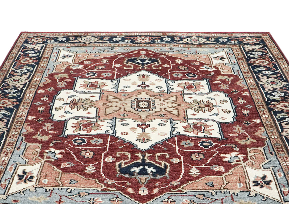 9x12 Rust, Ivory, Blue Color Hand Knotted Oushak Wool Oriental Rug