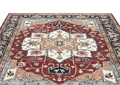 9x12 Rust, Ivory, Blue Color Hand Knotted Oushak Wool Oriental Rug