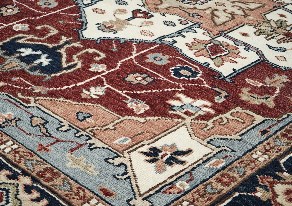 9x12 Rust, Ivory, Blue Color Hand Knotted Oushak Wool Oriental Rug