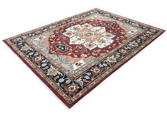 9x12 Rust, Ivory, Blue Color Hand Knotted Oushak Wool Oriental Rug