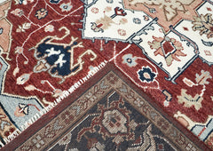 9x12 Rust, Ivory, Blue Color Hand Knotted Oushak Wool Oriental Rug