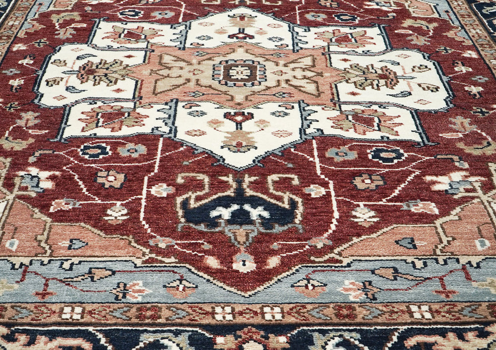 9x12 Rust, Ivory, Blue Color Hand Knotted Oushak Wool Oriental Rug