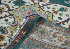 9x12 Teal, Ivory, Green Color Hand Knotted Oushak Wool Oriental Rug