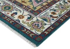 9x12 Teal, Ivory, Green Color Hand Knotted Oushak Wool Oriental Rug