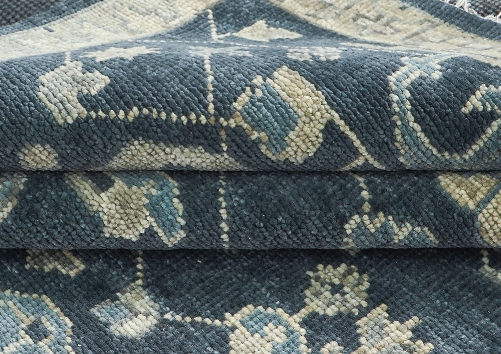 9x12 Blue, Slate, Beige Color Hand Knotted Oushak Wool Oriental Rug