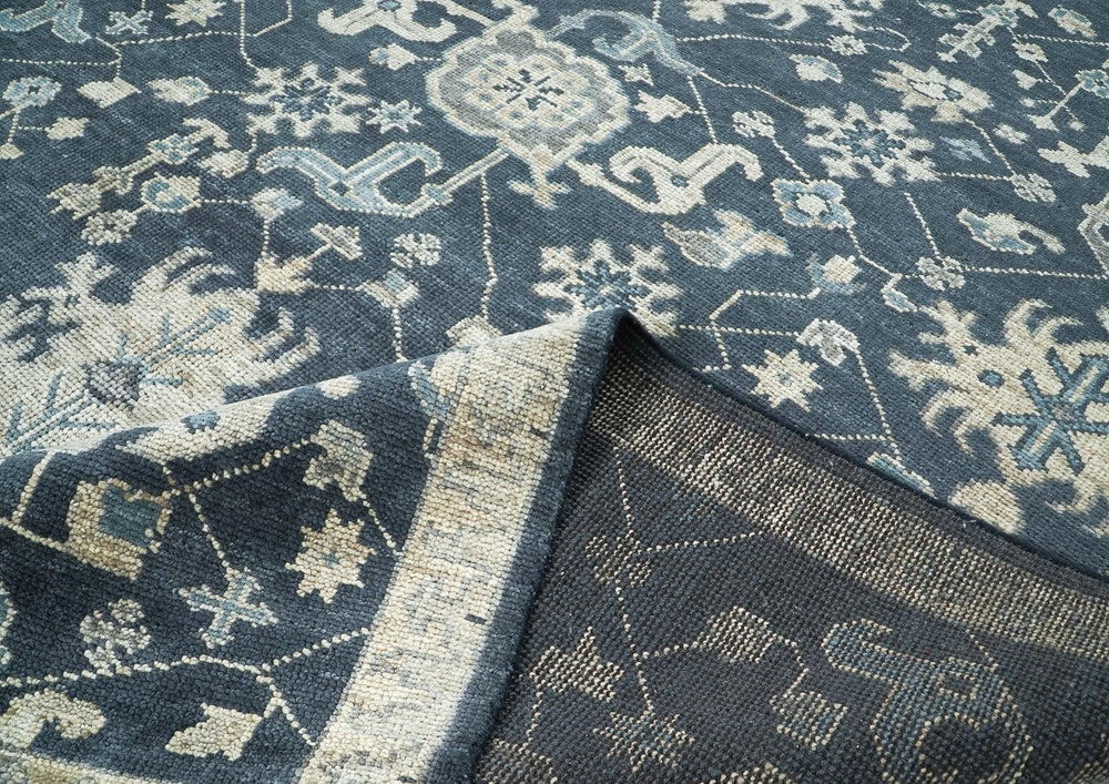 9x12 Blue, Slate, Beige Color Hand Knotted Oushak Wool Oriental Rug