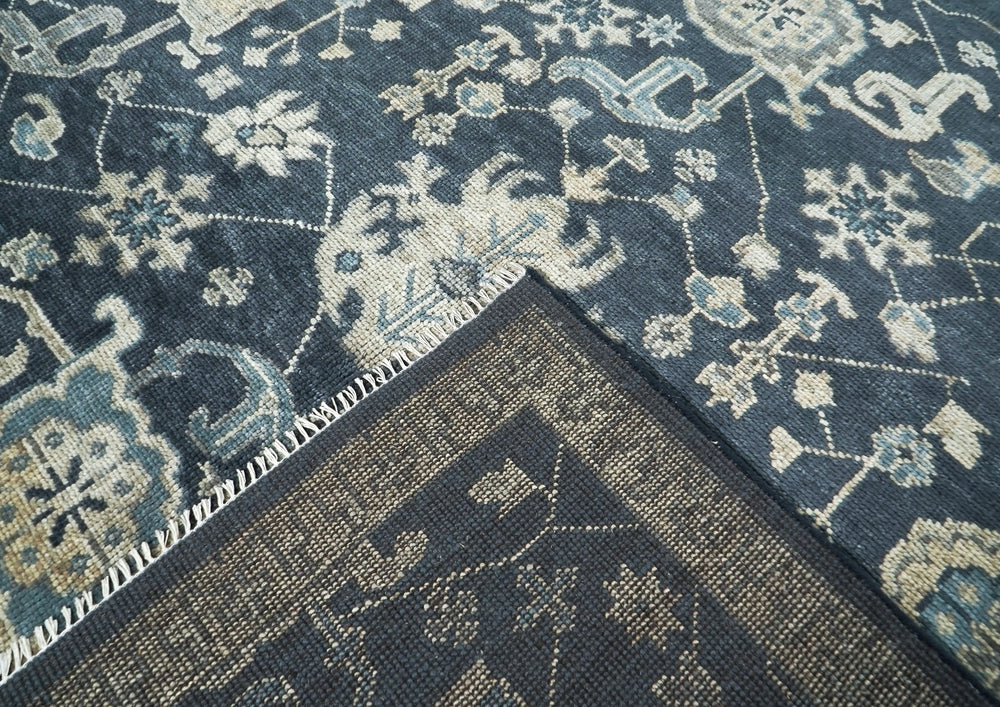 9x12 Blue, Slate, Beige Color Hand Knotted Oushak Wool Oriental Rug