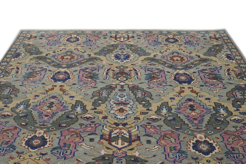 9x12 Gray, Tan, Rose Color Hand Knotted Oushak Wool Oriental Rug