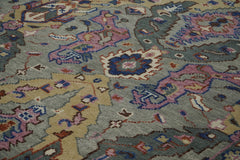 9x12 Gray, Tan, Rose Color Hand Knotted Oushak Wool Oriental Rug