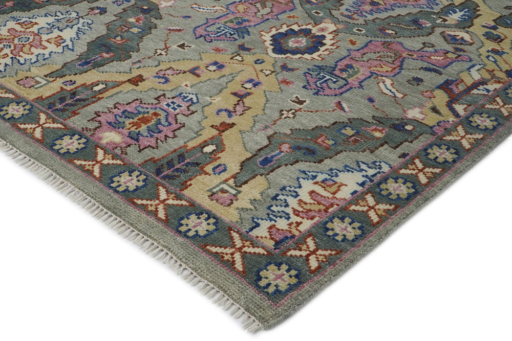 9x12 Gray, Tan, Rose Color Hand Knotted Oushak Wool Oriental Rug