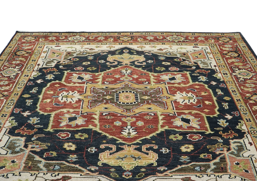 9x12 Blue, Burnt Orange, Ivory Color Hand Knotted Oushak Wool Oriental Rug