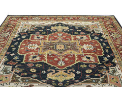 9x12 Blue, Burnt Orange, Ivory Color Hand Knotted Oushak Wool Oriental Rug