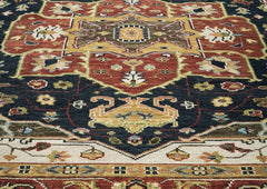 9x12 Blue, Burnt Orange, Ivory Color Hand Knotted Oushak Wool Oriental Rug