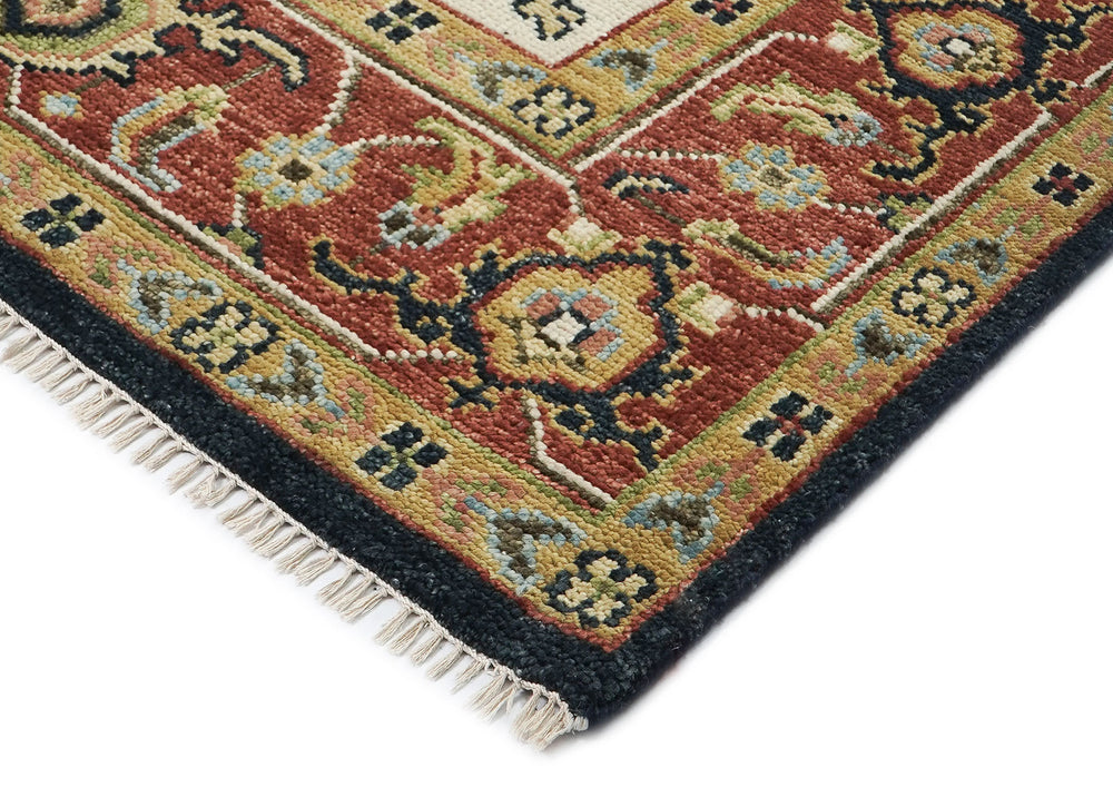 9x12 Blue, Burnt Orange, Ivory Color Hand Knotted Oushak Wool Oriental Rug