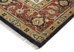 9x12 Blue, Burnt Orange, Ivory Color Hand Knotted Oushak Wool Oriental Rug