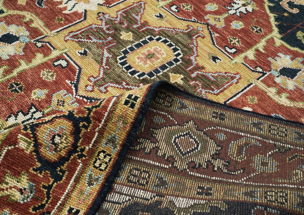 9x12 Blue, Burnt Orange, Ivory Color Hand Knotted Oushak Wool Oriental Rug