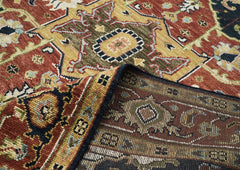 9x12 Blue, Burnt Orange, Ivory Color Hand Knotted Oushak Wool Oriental Rug