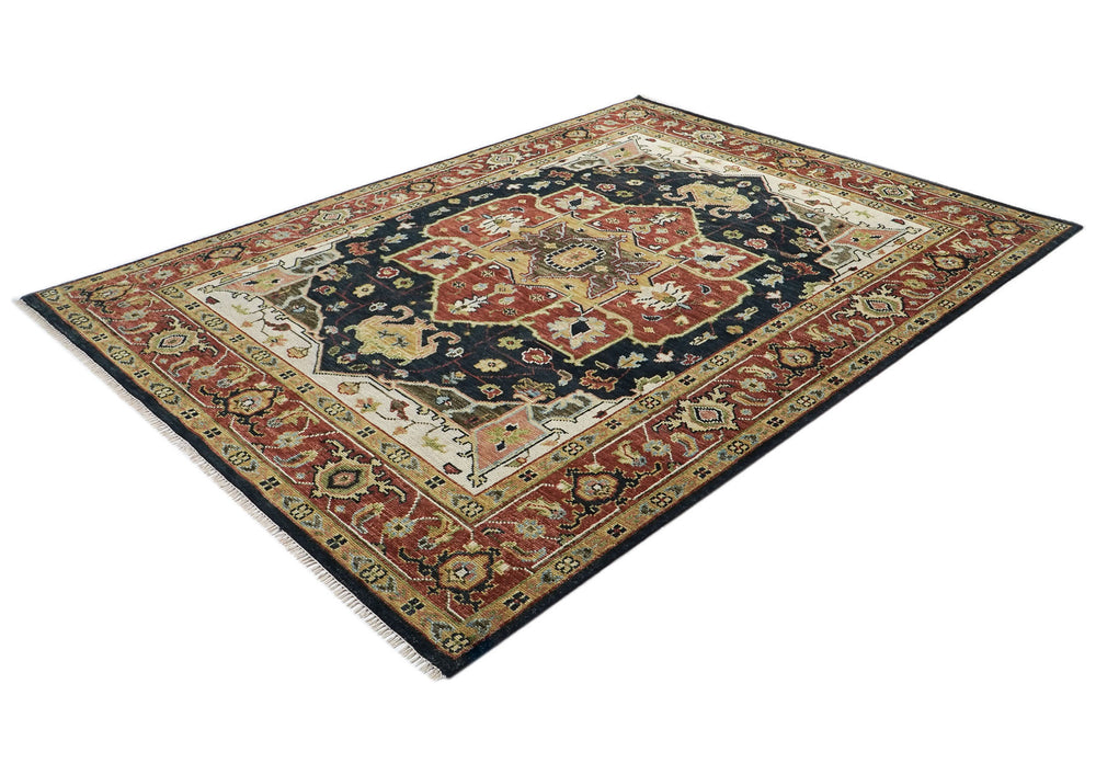 9x12 Blue, Burnt Orange, Ivory Color Hand Knotted Oushak Wool Oriental Rug