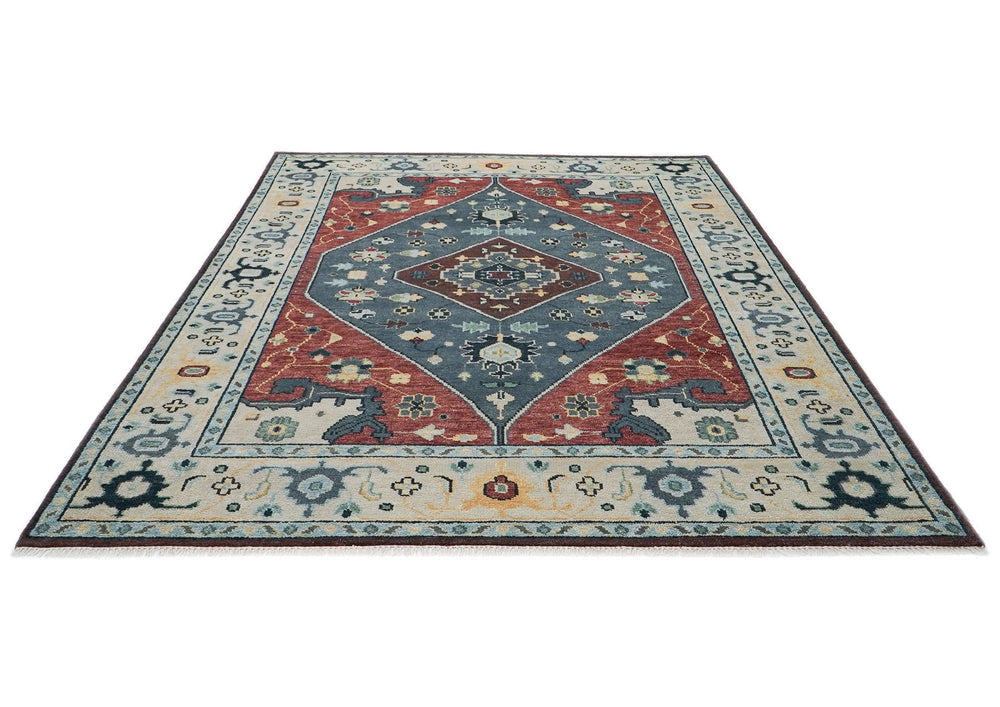 9x12 Blue, Rust, Brown Color Hand Knotted Oushak Wool Traditional Oriental Rug