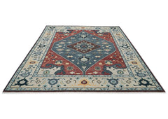 9x12 Blue, Rust, Brown Color Hand Knotted Oushak Wool Traditional Oriental Rug
