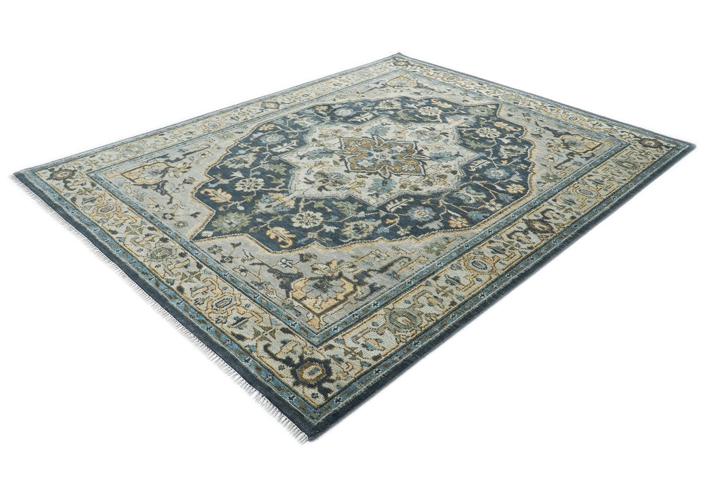 9x12 Blue, Gray, Slate Color Hand Knotted Oushak Wool Oriental Rug