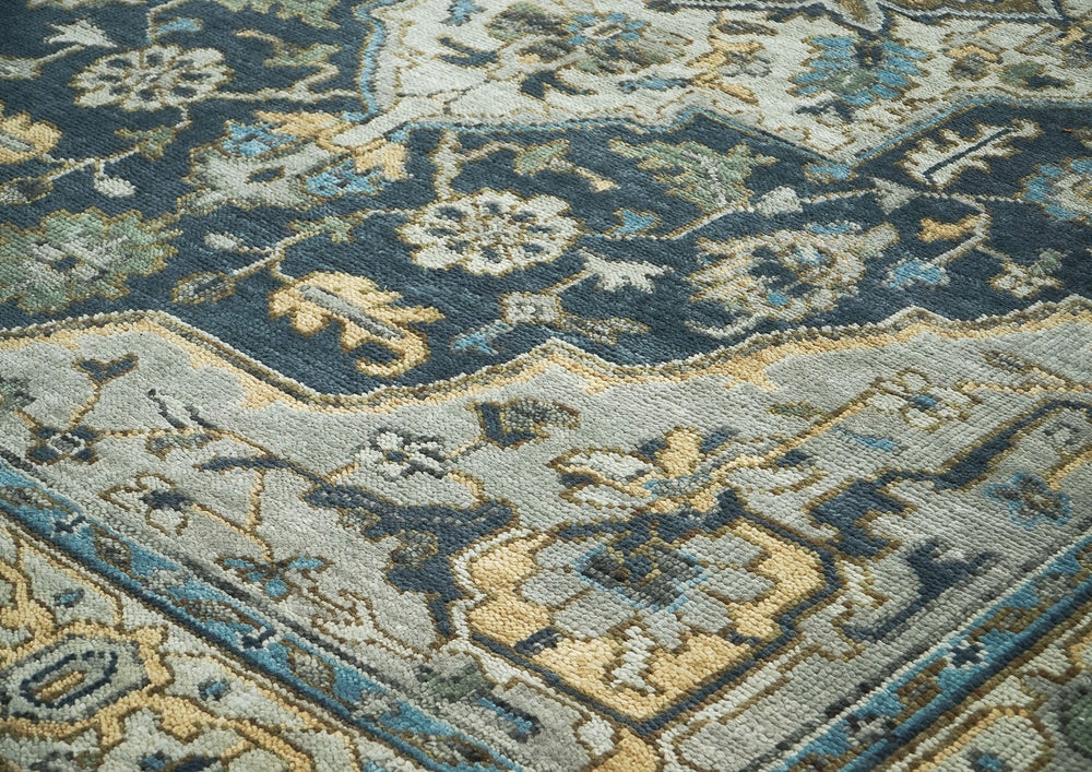 9x12 Blue, Gray, Slate Color Hand Knotted Oushak Wool Oriental Rug