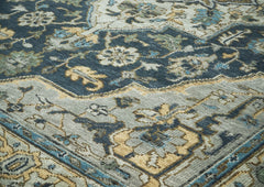 9x12 Blue, Gray, Slate Color Hand Knotted Oushak Wool Oriental Rug