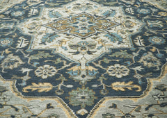 9x12 Blue, Gray, Slate Color Hand Knotted Oushak Wool Oriental Rug