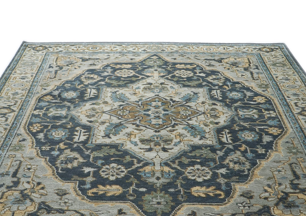 9x12 Blue, Gray, Slate Color Hand Knotted Oushak Wool Oriental Rug