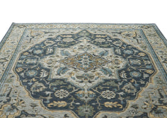 9x12 Blue, Gray, Slate Color Hand Knotted Oushak Wool Oriental Rug