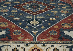 9x12 Blue, Burnt Orange, Brown Color Hand Knotted Oushak Wool Traditional Oriental Rug