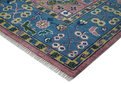9x12 Pink, Blue, Ivory Color Hand Knotted Oushak Wool Oriental Rug