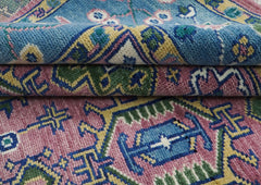 9x12 Pink, Blue, Ivory Color Hand Knotted Oushak Wool Oriental Rug