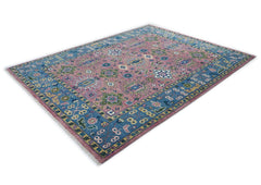 9x12 Pink, Blue, Ivory Color Hand Knotted Oushak Wool Oriental Rug