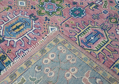 9x12 Pink, Blue, Ivory Color Hand Knotted Oushak Wool Oriental Rug
