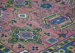 9x12 Pink, Blue, Ivory Color Hand Knotted Oushak Wool Oriental Rug