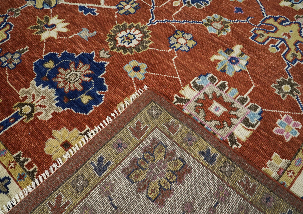 9x12 Burnt Orange, Beige, Tan Color Hand Knotted Oushak Wool Oriental Rug